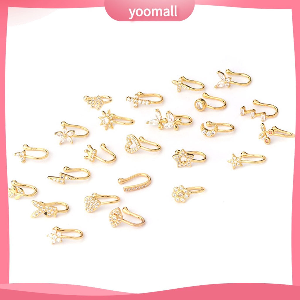 [YM] Khuyên Mũi Kẹp Mũi Dáng Chữ U Bằng Đồng Đính Đá Zircon Đa Phong Cách Sáng Bóng Mặc Hàng Ngày