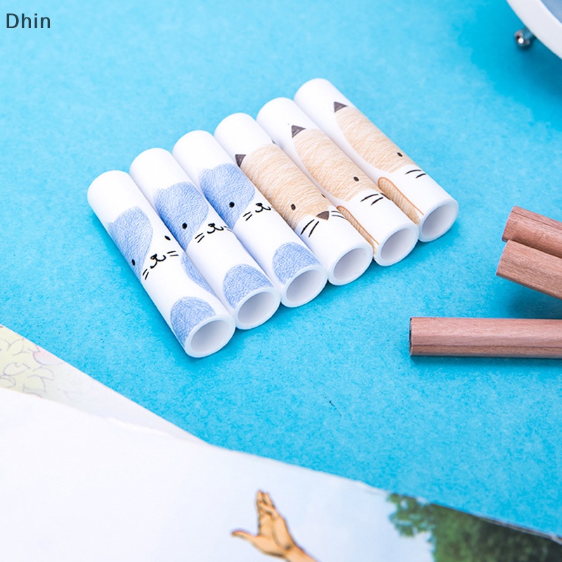 [Dhin] 6Pcs Cute Cat Pencil Cap Pen Cover Kawaii Pencil Extender Korean Stationery Kids Gifts School Office Supplies COD