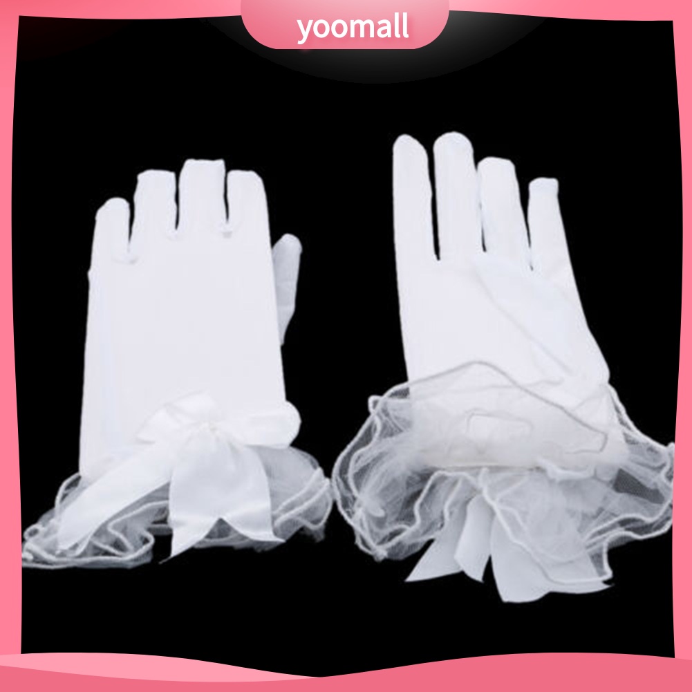 Găng Tay Ngắn Vải Ren Phối Nơ Xinh Xắn Dành Cho Cô Dâu