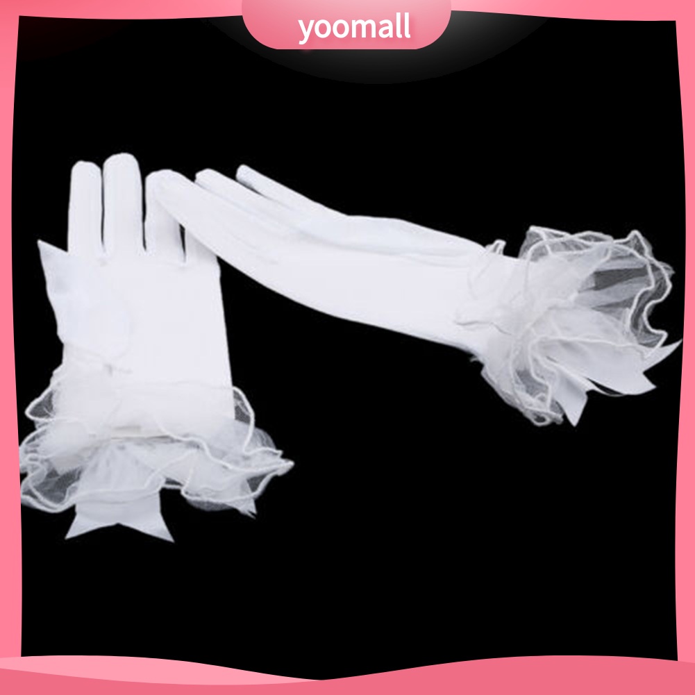 Găng Tay Ngắn Vải Ren Phối Nơ Xinh Xắn Dành Cho Cô Dâu