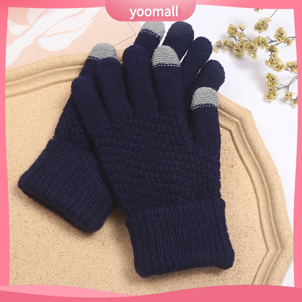 1 Đôi Găng Tay Dệt Kim Dày Dặn Giữ Ấm Bảo Vệ Toàn Diện Màn Hình Cảm Ứng