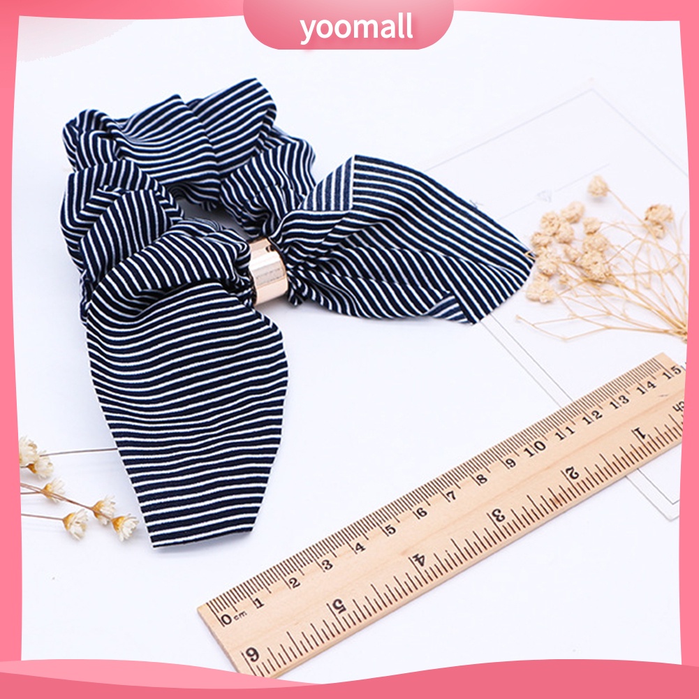 Dây Cột Tóc Co Giãn Đính Nơ Họa Tiết Kẻ Sọc Đơn Giản Cho Nữ