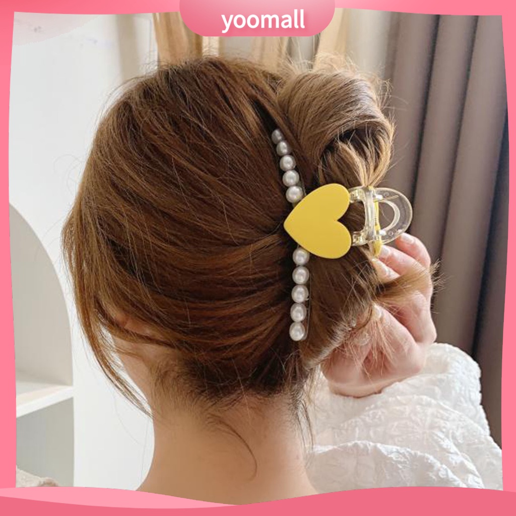 Kẹp Tóc Hình Trái Tim Đính Ngọc Trai Giả Bằng Nhựa Chống Trượt