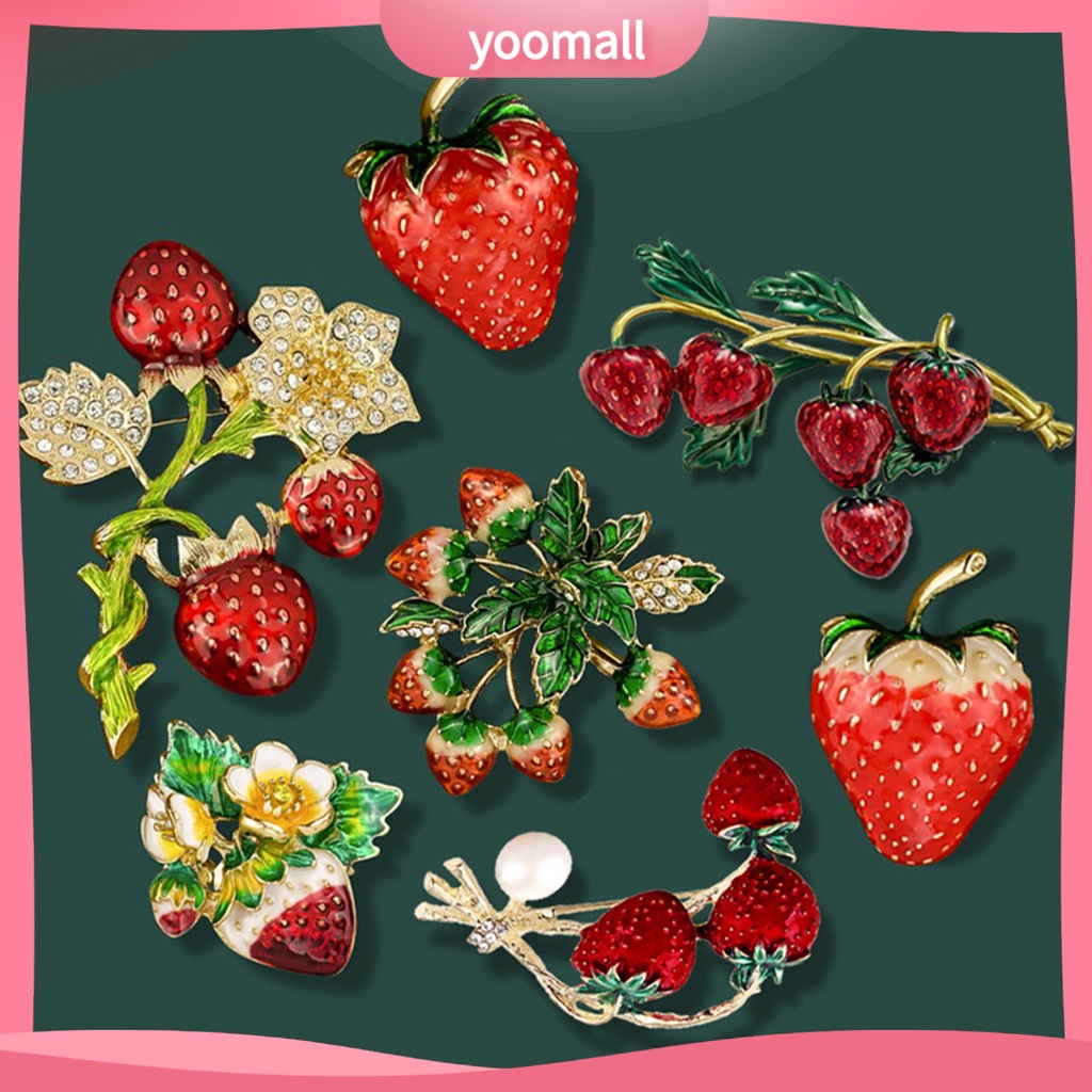 [YM] Ghim Cài Áo Hình Trái Dâu Nhiều Màu Sắc Dễ Lên Màu Trong Suốt Nhỏ Gọn Dành Cho Nữ