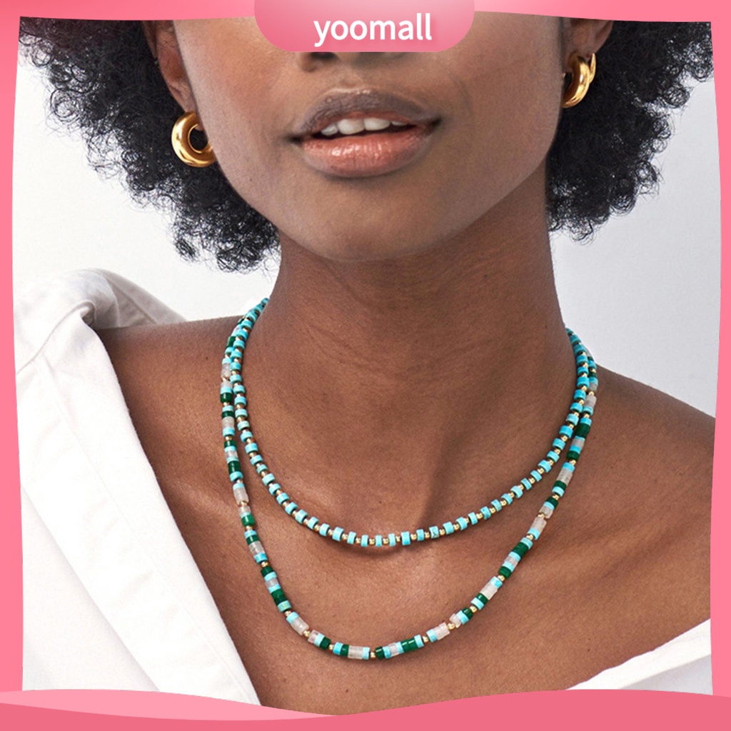 Vòng Cổ Choker Phối Hạt Đá Quý Nhân Tạo Phong Cách Bohemian Thời Trang