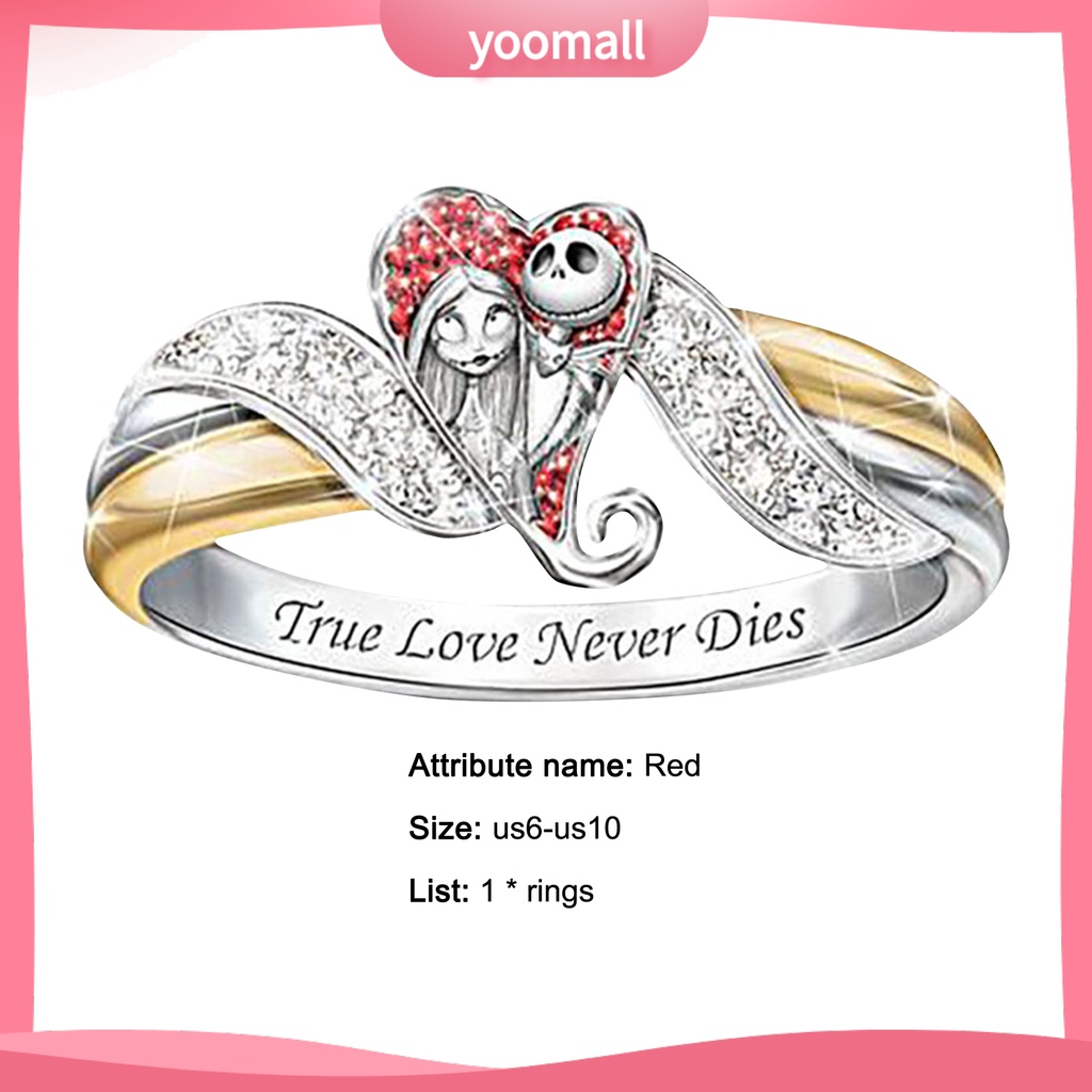 Nhẫn Hợp Kim Hai Màu Sắc Họa Tiết Trái Tim Đính Đá Kim Cương Nhân Tạo Dành Cho Nữ
