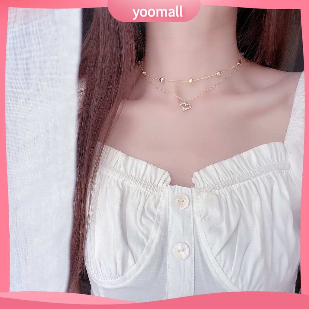 Vòng cổ Hai Lớp Mặt Trái Tim Đính Đá Thời Trang Dành Cho Nữ