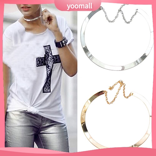 [YM] Vòng Cổ Choker Kim Loại Mỏng Mặt Gương Sáng Bóng Mạ Vàng Bạc Trang Sức Vòng Tròn Cho Nữ