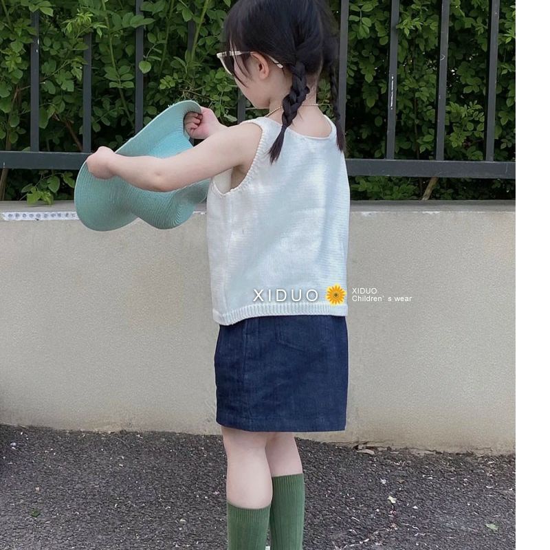 Set Áo Thun Ngắn Tay + Chân Váy Denim 5 Món Thời Trang Mùa Hè Dễ Thương Cho Bé Gái