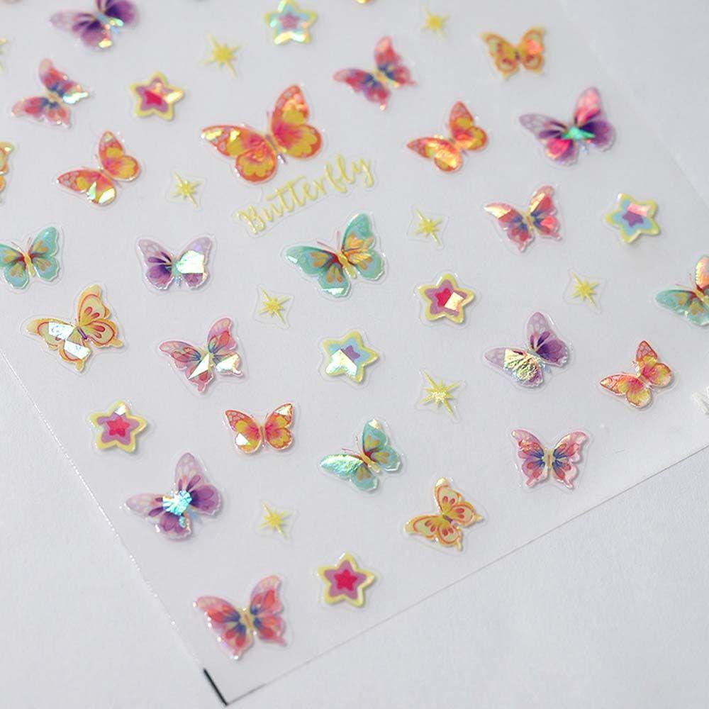 ANEMONE Miếng Dán Trang Trí Móng Tay Hình Lông Vũ / Bướm Màu Laser Nhiều Màu Sắc DIY