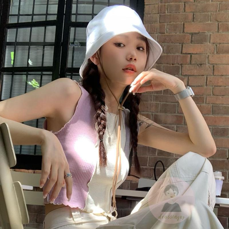 Áo Tank Top Không Tay Cổ Tròn Màu Sắc Tương Phản Thời Trang Cho Nữ