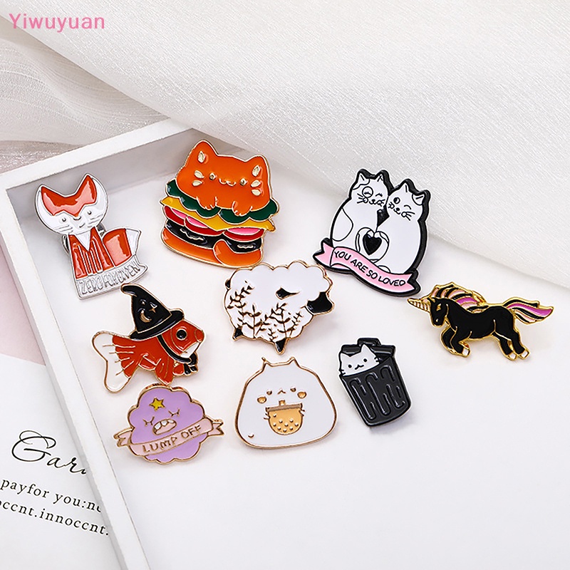 < Yiwuyuan > Ghim Cài Áo Họa Tiết Hoạt Hình Động Vật / Hamburger Tráng Men Cho Bé Trai / Bé Gái Mới