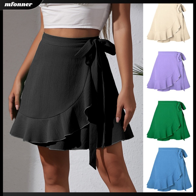 Chân Váy Ngắn Lưng Cao Cột Dây Màu Sắc Đơn Giản Thời Trang Mùa Hè Xinh Xắn Cho Nữ