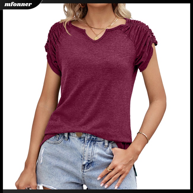 Áo Thun Tay Ngắn Cổ Chữ U Màu Sắc Đơn Giản Thoáng Khí Dành Cho Nữ