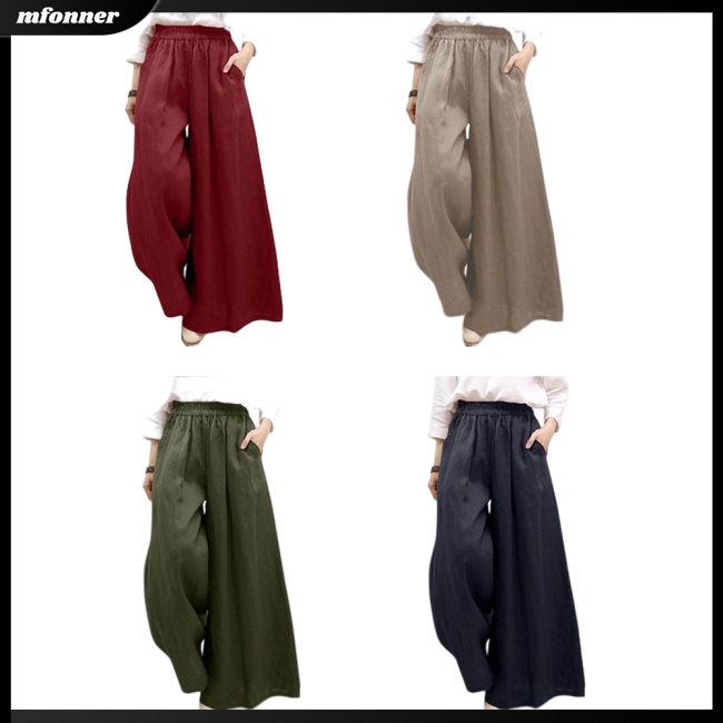 Quần Cotton Lanh Ống Rộng Màu Sắc Đơn Giản Thời Trang Mùa Hè Cho Nữ