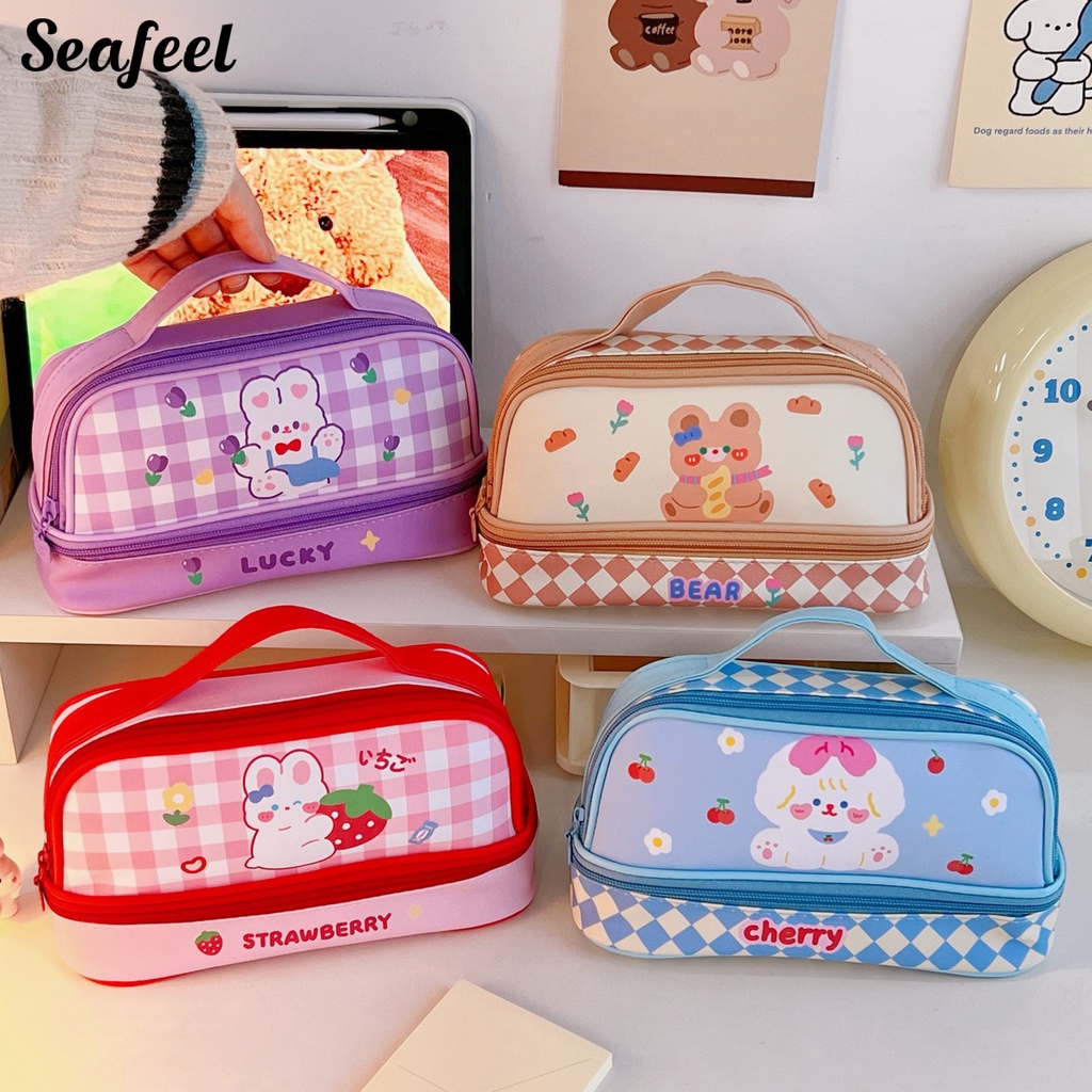 Bóp Viết Hai Lớp Chống Nước In Hình Thỏ Hoạt Hình Dễ Thương Kích Thước Lớn