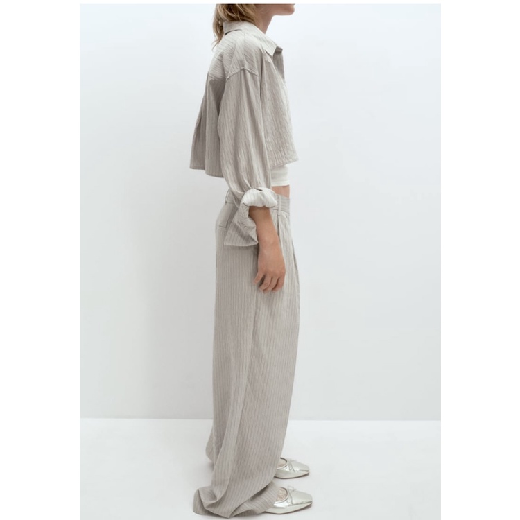 Zara Bộ Áo Sơ Mi Kẻ Sọc + Quần Dài Thời Trang Mùa Hè Năng Động 3067025 7385504