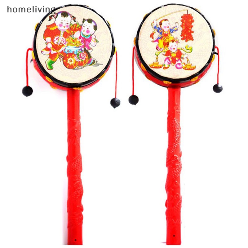 Trống Lục Lạc Đồ Chơi Bằng Nhựa Màu Đỏ Đen Phong Cách Trung Hoa Truyền Thống Dành Cho Trẻ