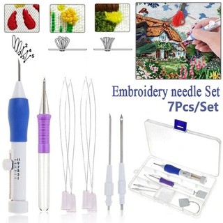 Embroidery Punch Needle Pen Kit Stitching Tool Set Threaders Knitting Sewing