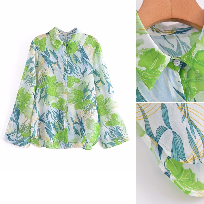Áo Sơ Mi Tay Dài Loe In Họa Tiết za blouses 22 Phong Cách Âu Mỹ Thời Trang Mùa Hè Hàng Mới