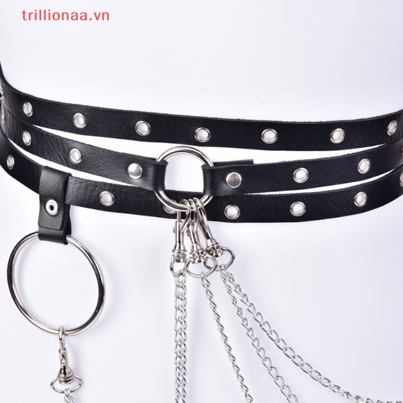 Đai Nịt Bít Tất Giả Da Phối Xích Phong Cách Punk Cá Tính Dành Cho Nữ