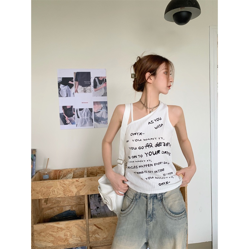 Áo Hai Dây In Chữ Thiết Kế Mới Thời Trang Dành Cho Mùa Hè