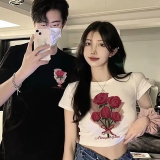 Áo thun đôi ngắn tay họa tiết hoa thời trang hàn quốc áo phông đôi from rộng bigsize