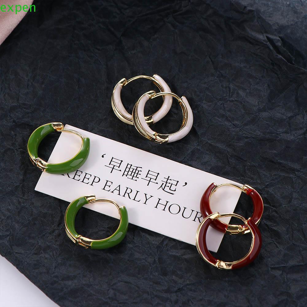 EXPEN Khuyên Tai Hợp Kim Dáng Tròn Đơn Giản Phong Cách Vintage Hàn Quốc