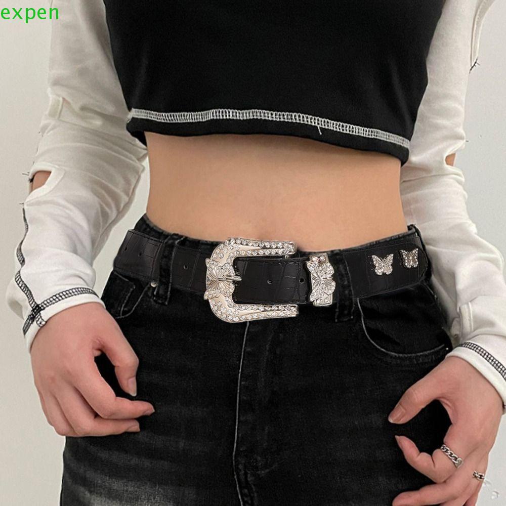 EXPEN Thắt Lưng Da PU Khóa Kim Loại Hình Bướm Y2k Thời Trang Cho Nữ