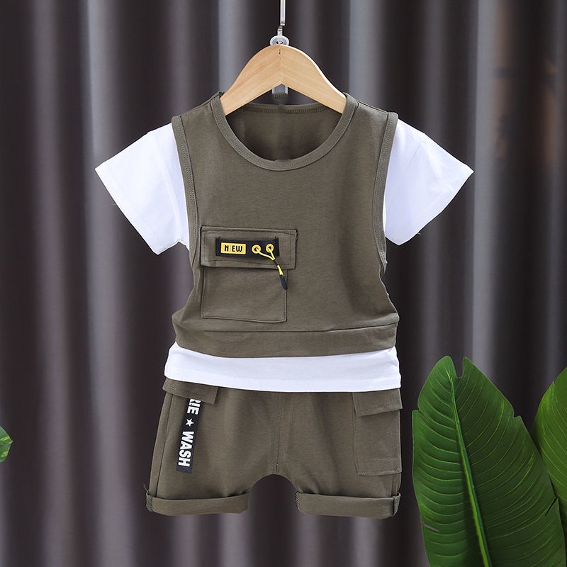 Set Áo Thun Tay Ngắn Phối Quần Short Có Túi Thời Trang Mùa Hè 2022 Dễ Thương Cho Bé