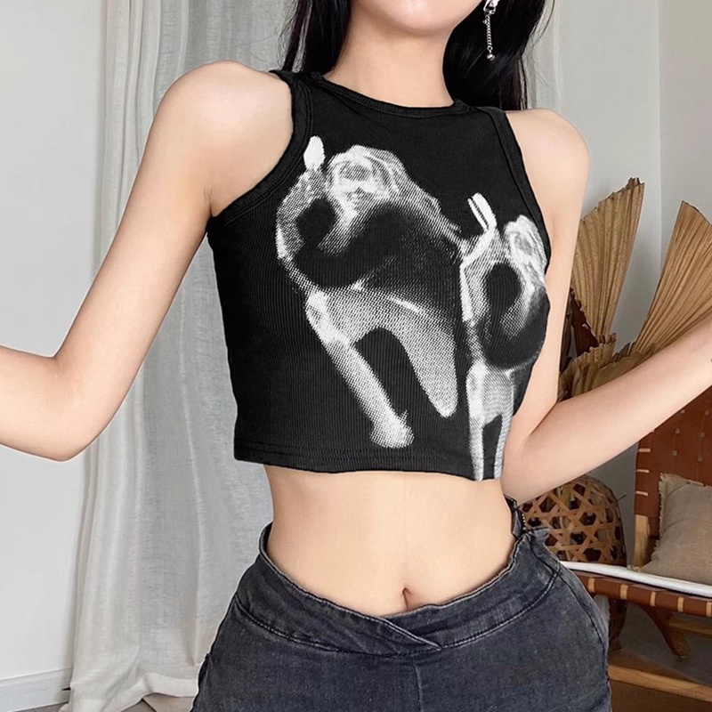 Áo Croptop Sát Nách Cổ Tròn Phong Cách Retro Mỹ