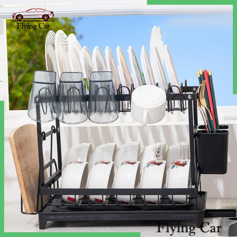 Giá Đựng Đĩa Và Thớt 2 Tầng Ráo Nước Dung Tích Lớn Chống Rỉ Sét Kèm Khay Nhỏ Giọt Cho RV Cắm Trại