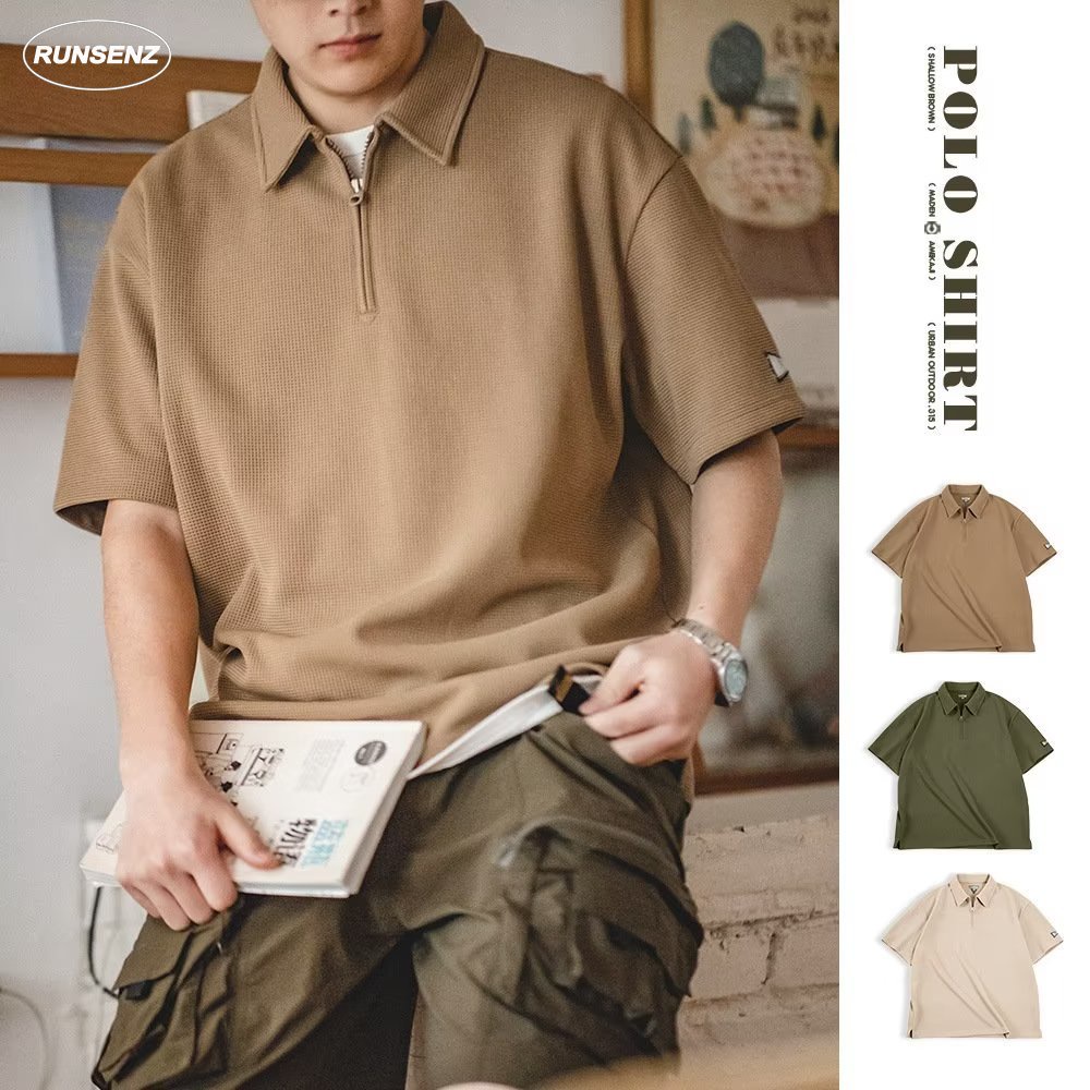Áo polo Plus Size M-5XL Tay Ngắn Dáng Rộng Màu Trơn Phong Cách Mỹ Cổ Điển Thời Trang Cho Nam