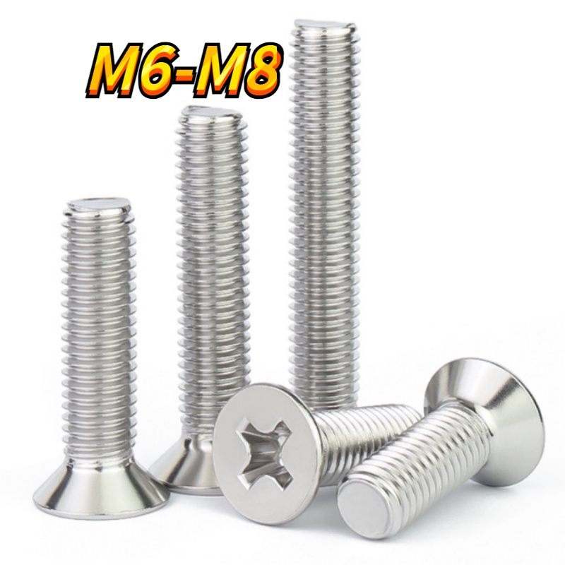 Vít Đầu Dẹt Bằng Thép Không Gỉ 304 M6 / M8 / M10 Phillips