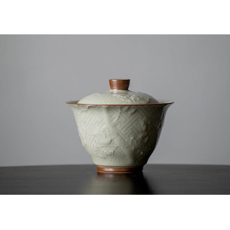 Tách Trà Đơn Bằng Sứ Có Nắp Đậy Hình Hoa Mộc Lan huayun  sancai kung fu