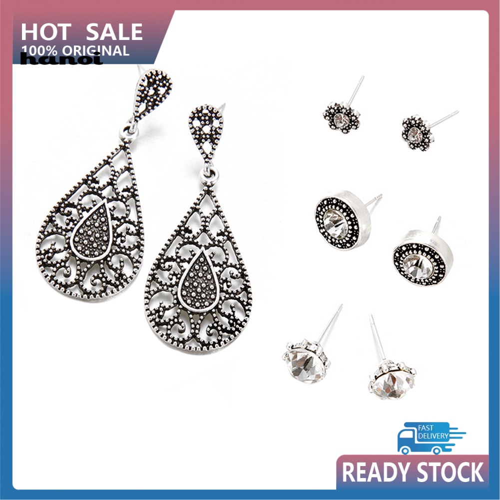 Set Bông Tai Đính Đá Hình Giọt Nước Thời Trang Boho