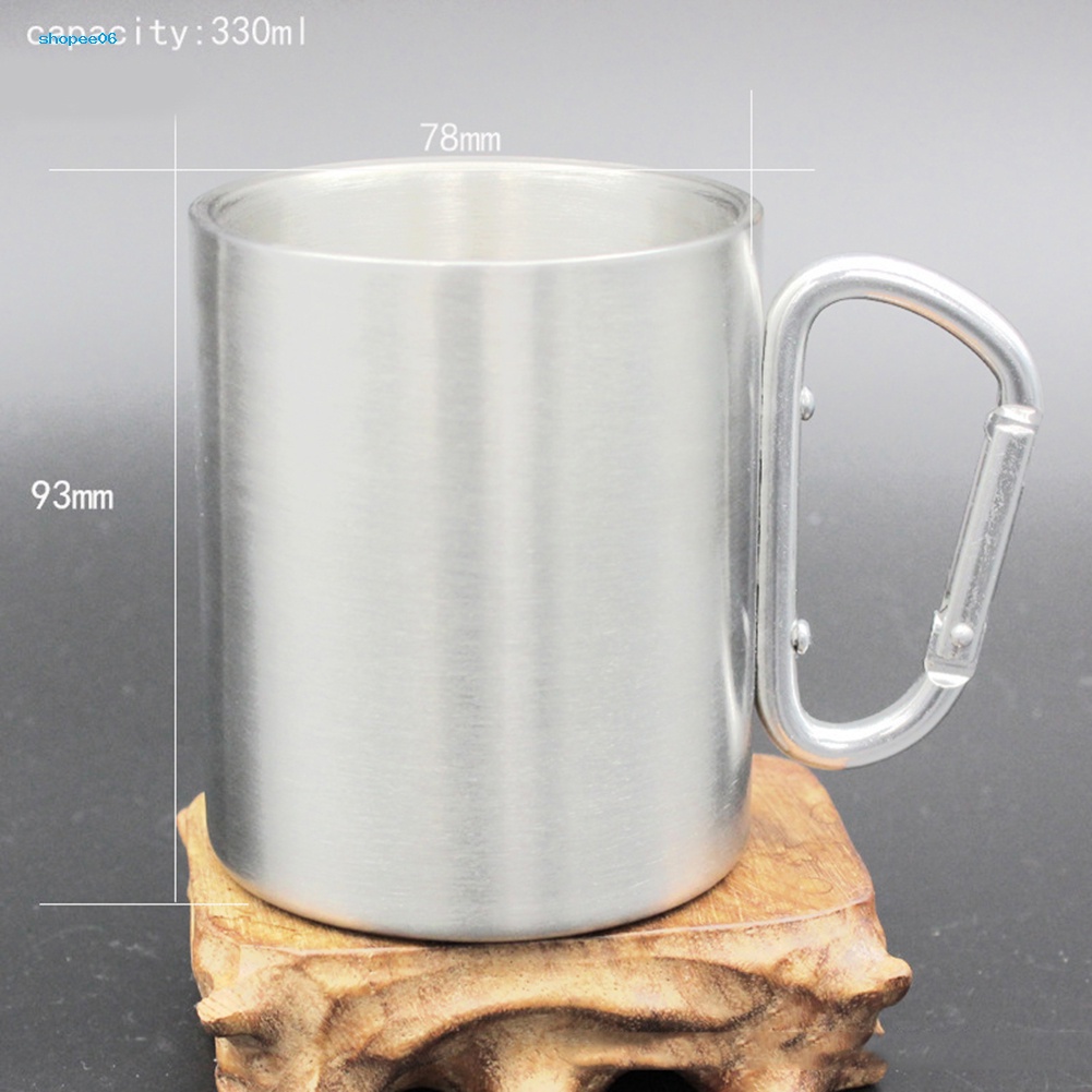 Cốc Uống Nước Cách Nhiệt Bằng Thép Không Gỉ Hai Lớp 330ml Có Tay Cầm Tiện Lợi Dành Cho Đi Du Lịch