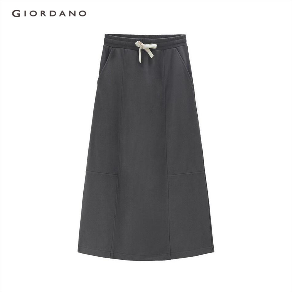 Chân váy GIORDANO 18463909 dáng dài lót terry eo co giãn phía trước