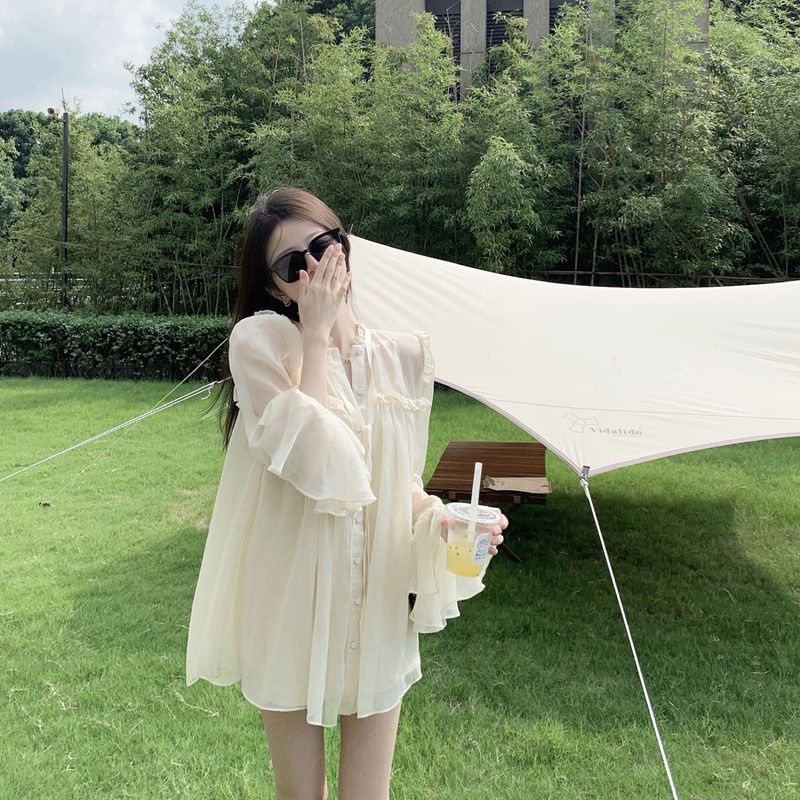 Áo Sơ Mi Chiffon Tay Dài Ống Loe Phong Cách Pháp Thời Trang Mùa Xuân 2023 Mới Cho Nữ