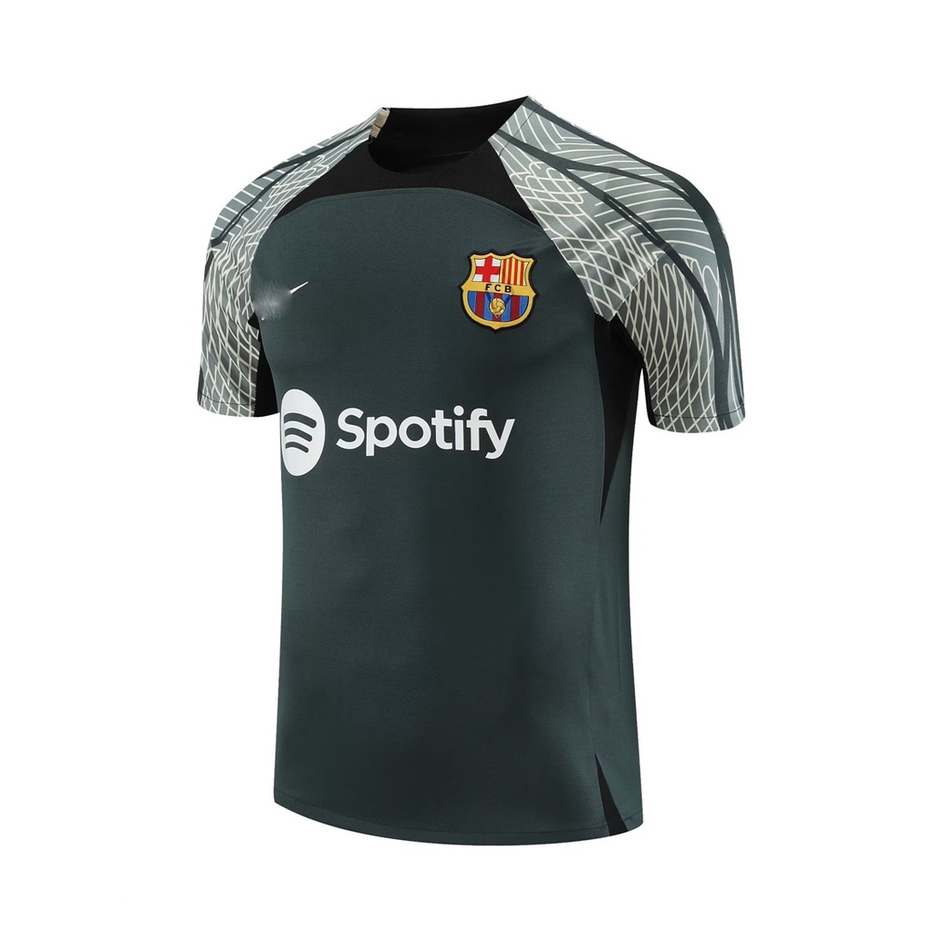 24 barcelona football training jersey short-sleeved jersey in dark green plus size men's crew neck sweatshirt s-xxl