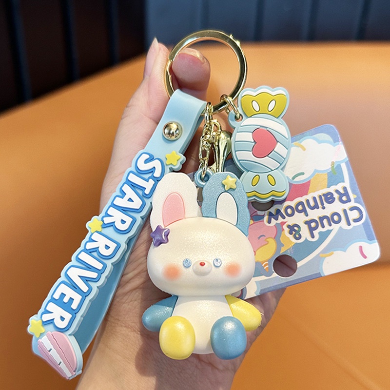 Móc Khóa Hình Thỏ Hoạt Hình Màu Cầu Vồng Xinh Xắn