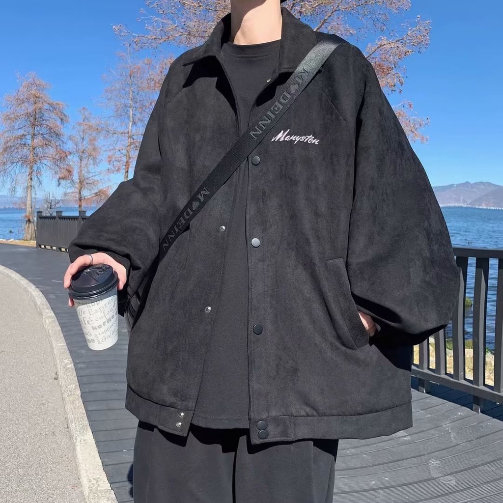 Áo Khoác Da Lộn Dáng Rộng Thời Trang Retro Đường Phố Cá Tính Cho Nam