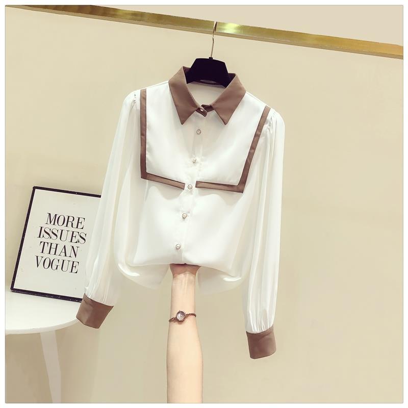Áo Sơ Mi Tay Dài Có Cổ Phối Màu Tương Phản Thời Trang Mùa Thu 2023 Cho Nữ