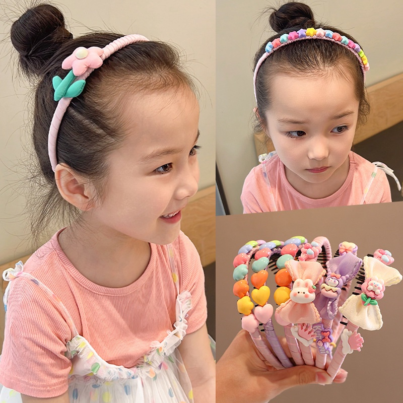Băng Đô Cài Tóc Chống Trượt Có Răng Dễ phối mùa hè  In Hoa Dễ Thương Cho Bé Gái Mẫu mới