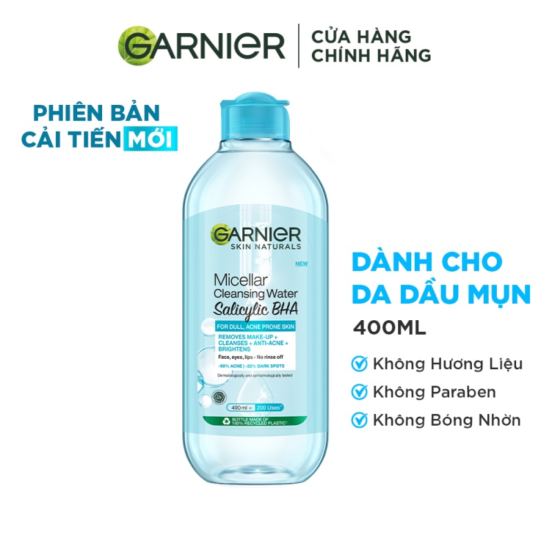 Bộ đôi Gel rửa mặt dịu nhẹ 2% [BHA, Vitamin C] & Nước tẩy trang BHA Garnier Bright Complete Anti-Acne (120ml x 400ml)