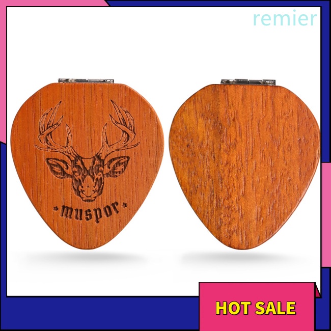 Re wood guitar pick holder pick-shaped guitar storage plectrum container display case with 5 pcs colorful guitar picks