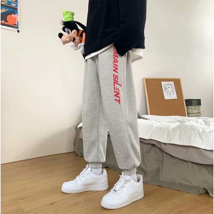 Cỡ M-8XL Quần Dài Thể Thao Màu Đen In Chữ Sáng Tạo Phong Cách Hàn Quốc Thời Trang Xuân Thu Cho Nam