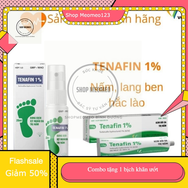 Tenafin 1% VCP (Terbinafine) Xịt và Kem Bôi Nấm Da- Nấm Bàn Chân, Nấm Móng, Hắc Lào, Lang Ben