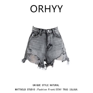 Quần Short Denim Lưng Cao Ống Rộng Màu Xám Thời Trang Mùa Hè Quyến Rũ Cho Nữ