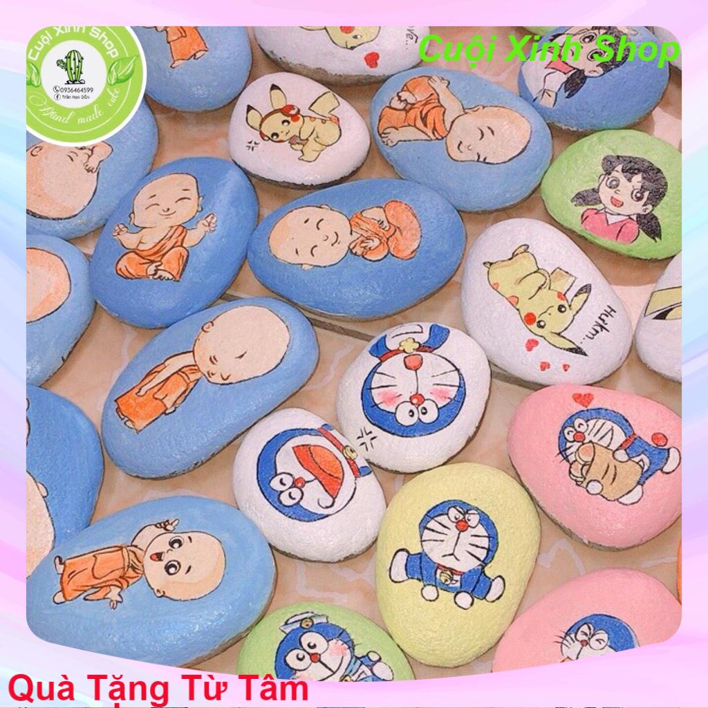Tranh đá cuội mini hình chú tiểu an nhiên quà tặng ý nghĩa